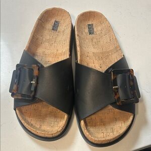 Women’s 9.5 - Nordstrom Black Slide Sandals with Tortoise Buckle